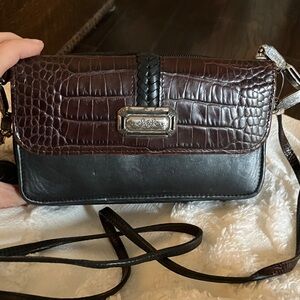 Elegant Black and Brown Croc-Embossed Women's Bag